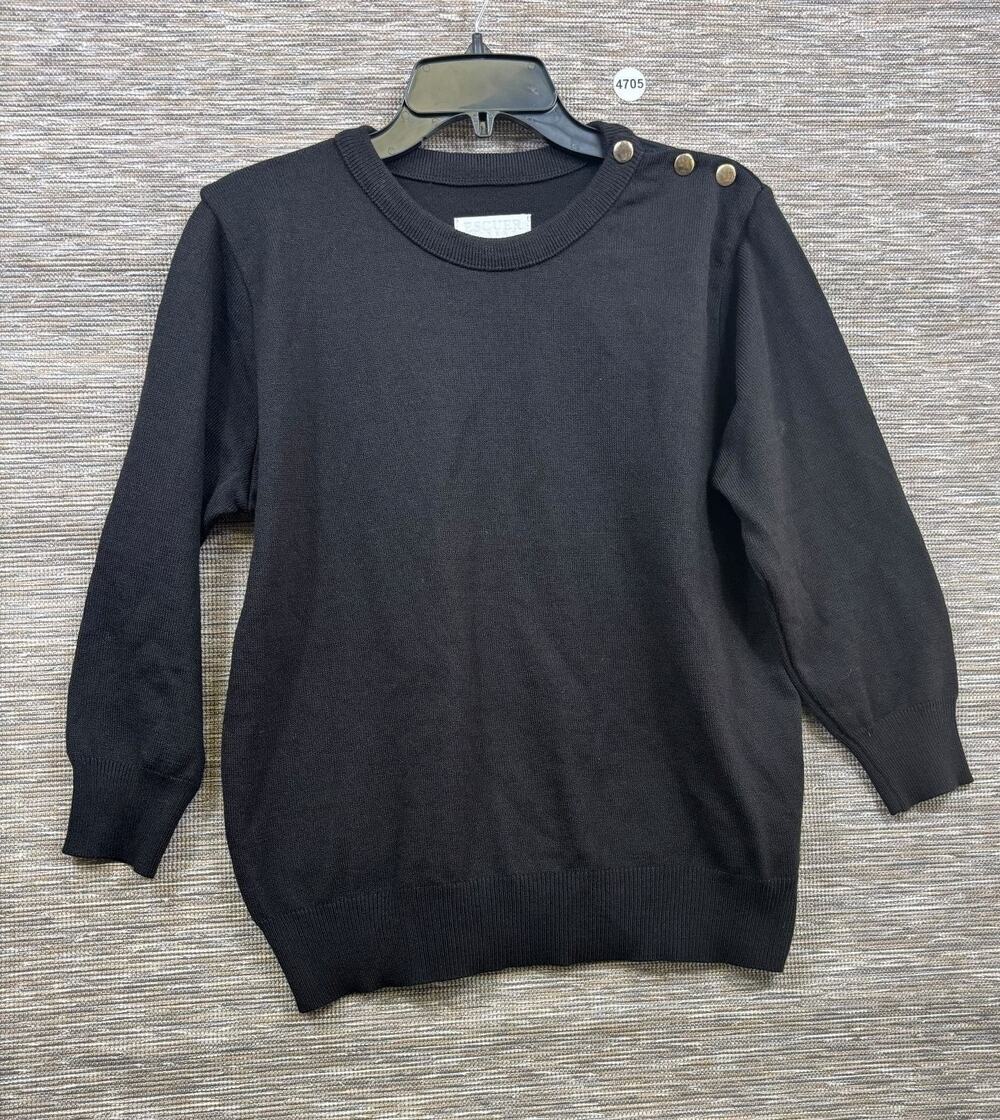 ESCUER FERRAT Sweater Womens XL Black Button Shoulder Crew Neck Knit Pullover